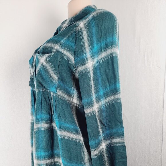 Caffe Marrakesh Women's Teal White Plaid Long Sleeve Button Up Shirt Size M - Picture 6 of 12